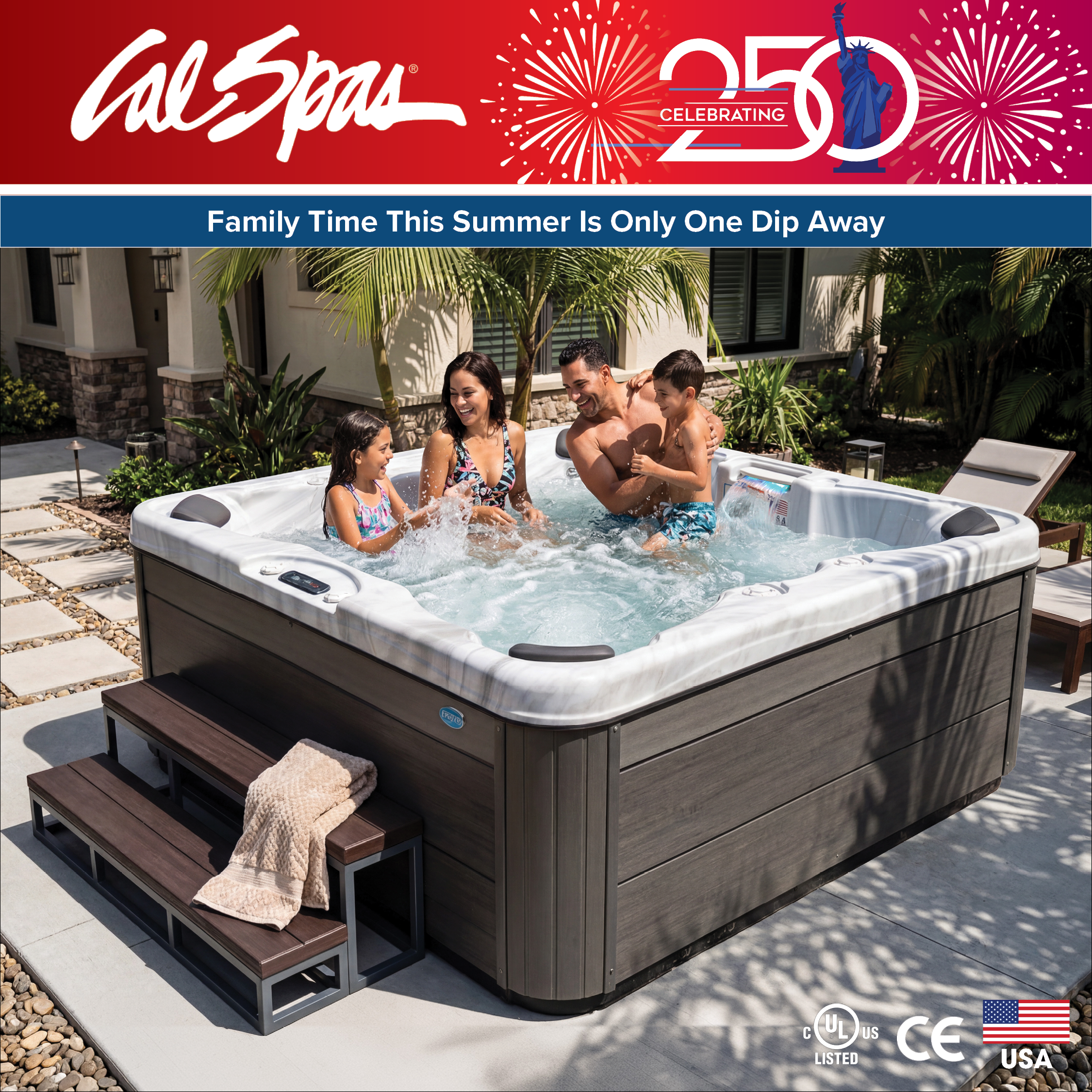 Calspas hot tub being used in a family setting - Stcharles